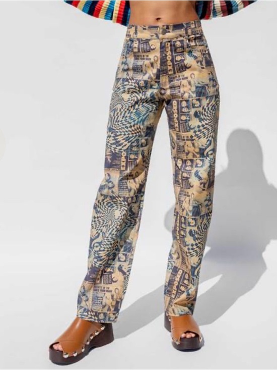 Miaou Pants - Miaou Fargo Pants Wanted Print XS Revolve Sold Out Graphic Barrel Leg High Rise
